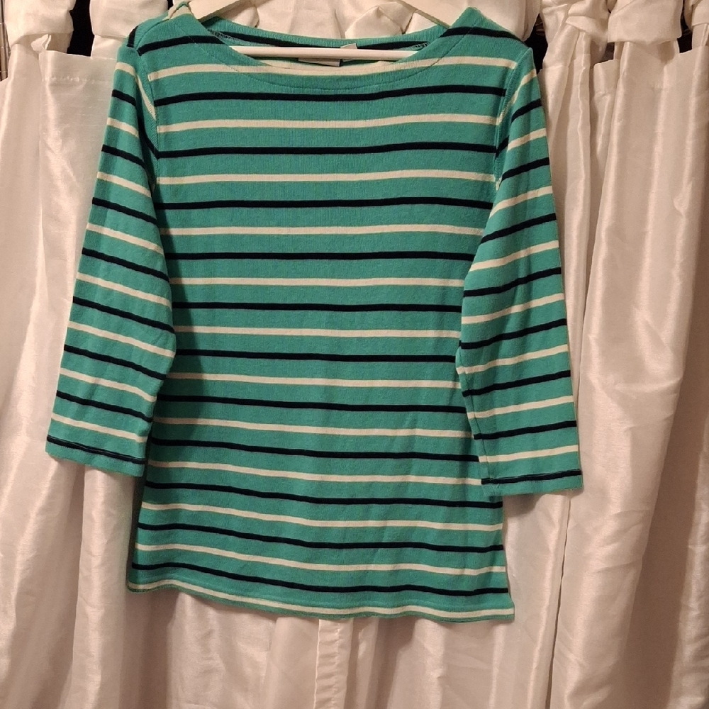 L.L. Bean Teal and Black Striped Top 1X